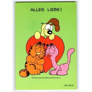 Vintage Garfield Valentine Postcard 1980 Jim Davis German Printed